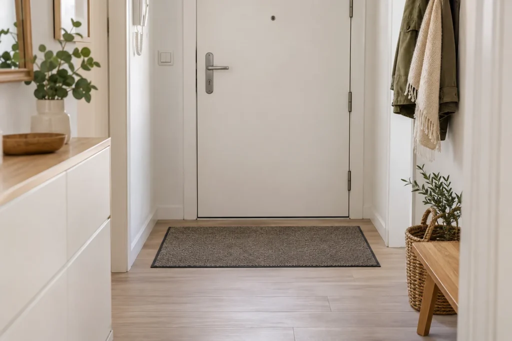 Alfombra atrapapolvo para entrada en un recibidor pequeño