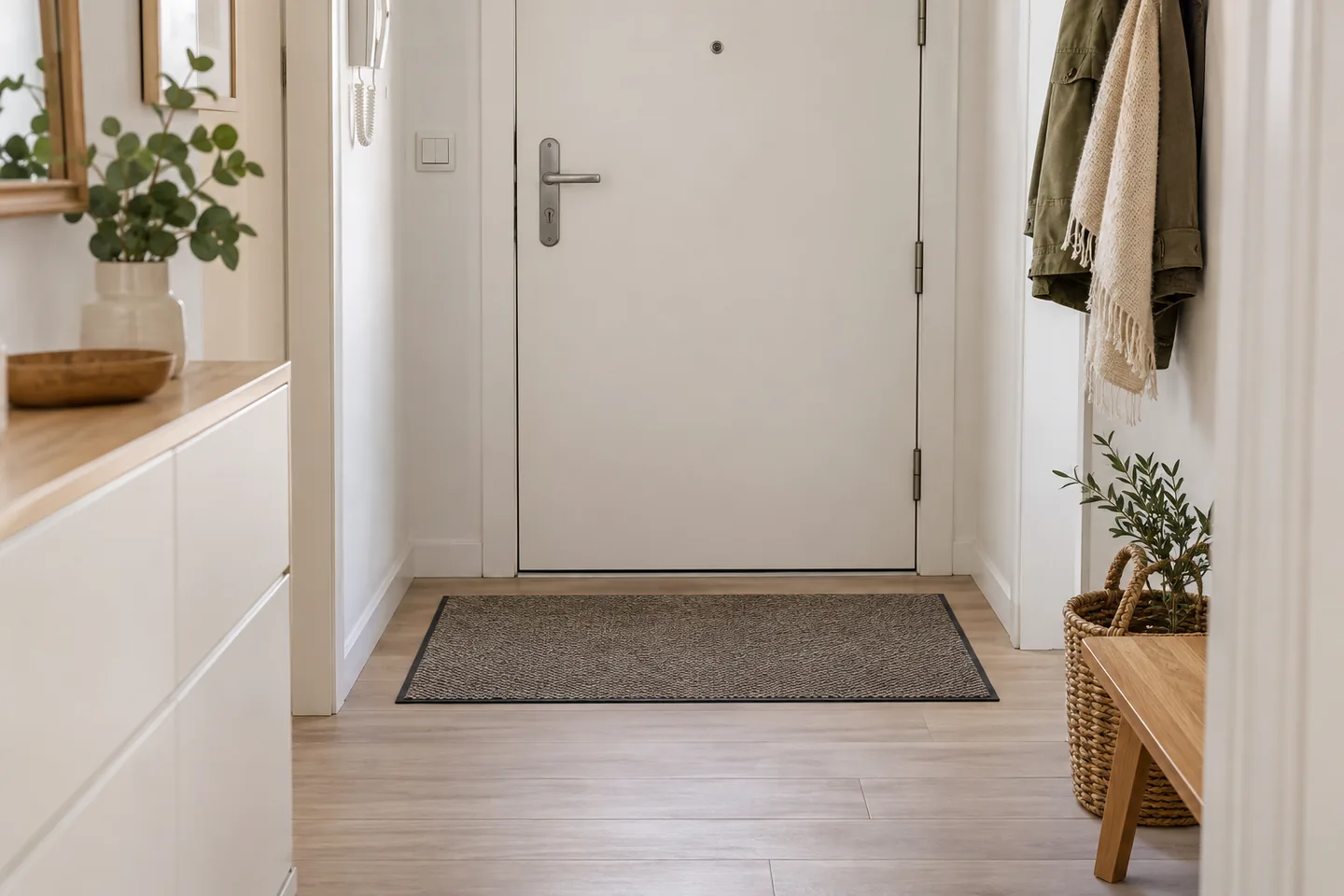 Alfombra atrapapolvo para entrada en un recibidor pequeño