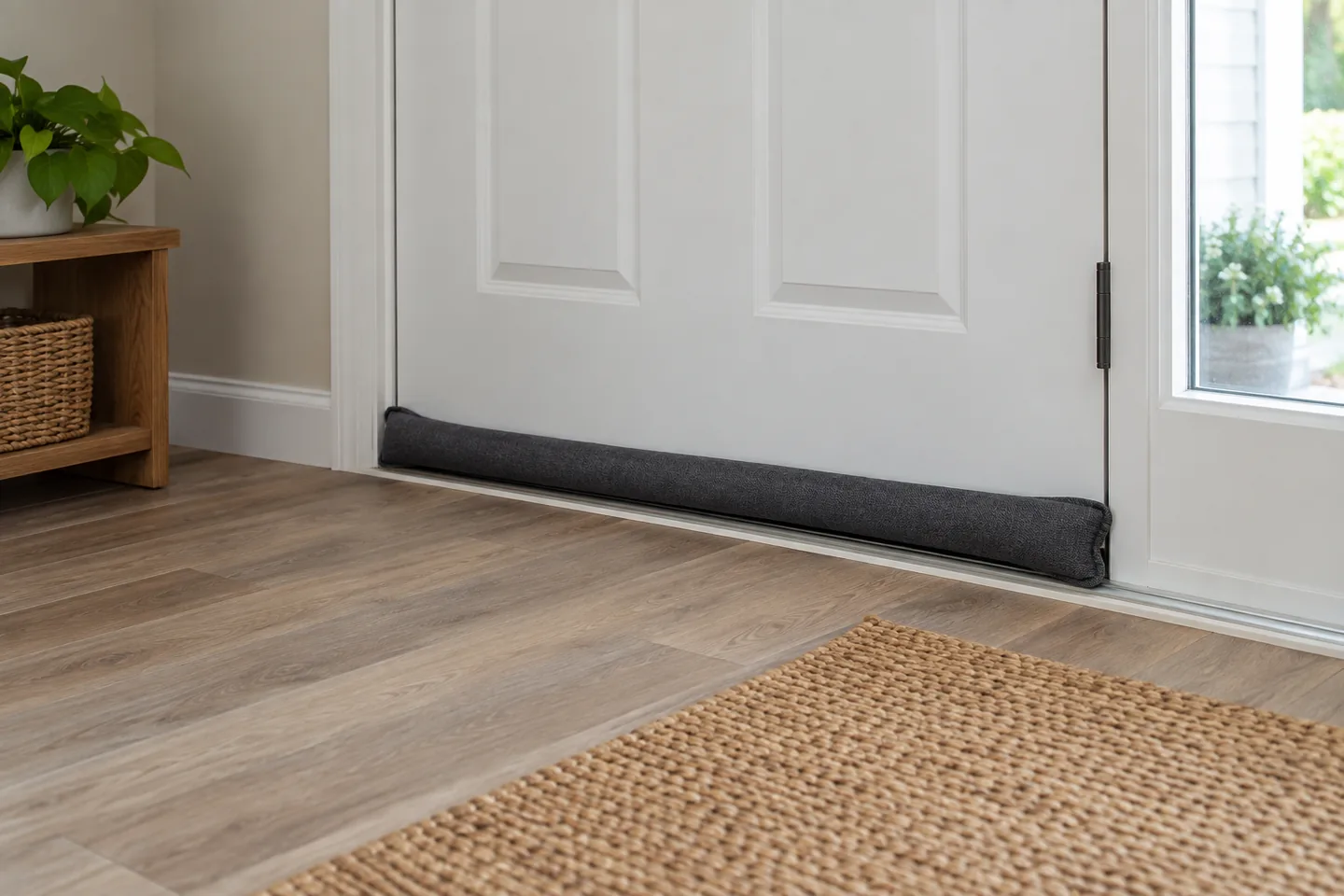 Draft stopper fitted beneath a manufactured-home exterior door