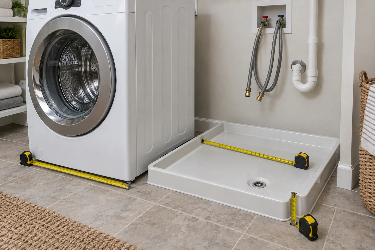 Measuring a washing machine and drain pan before installation