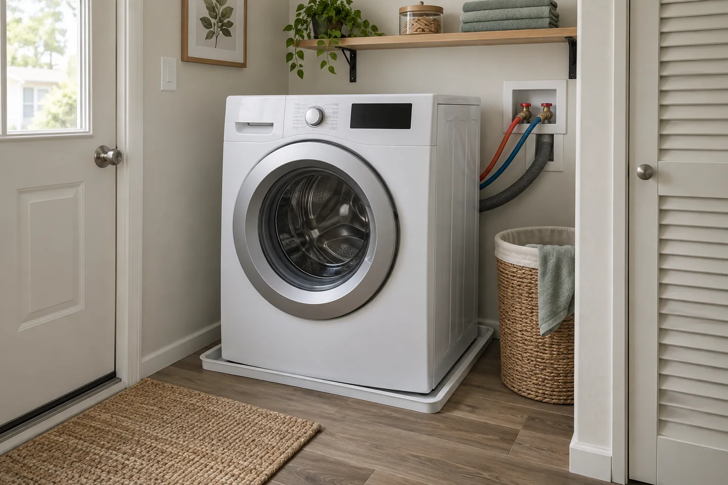 Washing machine drain pan installed in a manufactured-home laundry area