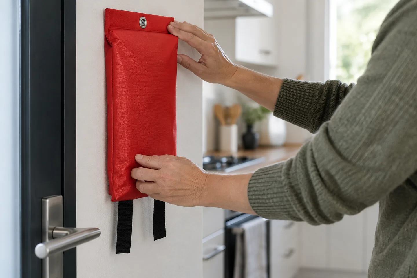 Comprobación de acceso a la funda de una manta ignífuga de cocina
