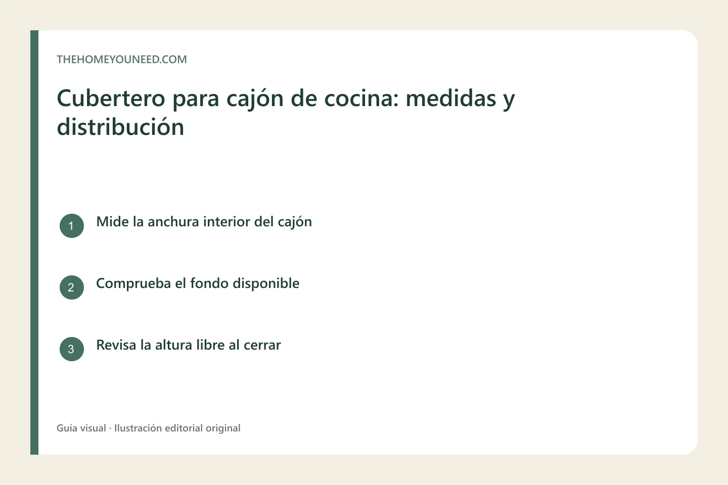 Infografía sobre las medidas interiores que revisar en un cajón antes de elegir un cubertero